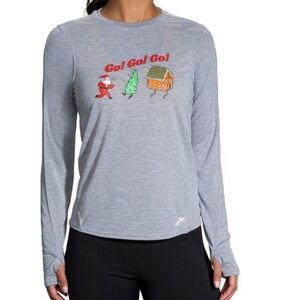 Brooks Run Merry Go Distance Graphic Long Sleeve Tee - Size M- Modern Fit